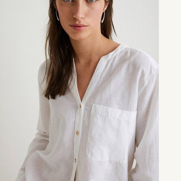 Sigrid Olsen Tops - Sigrid Olsen linen shell button long sleeve no collar shirt beachy summer blouse